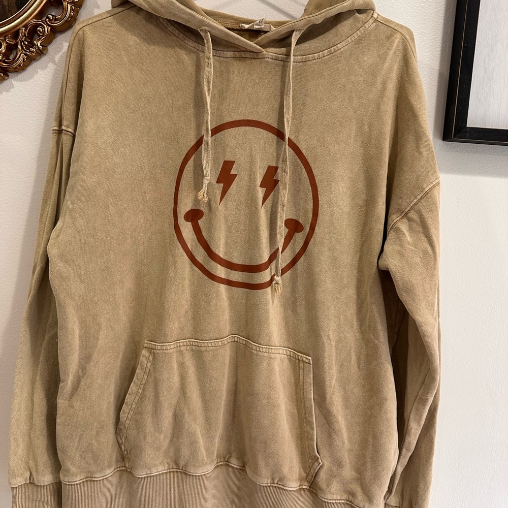 Easel Brown Hoodie with Lightning Smiley